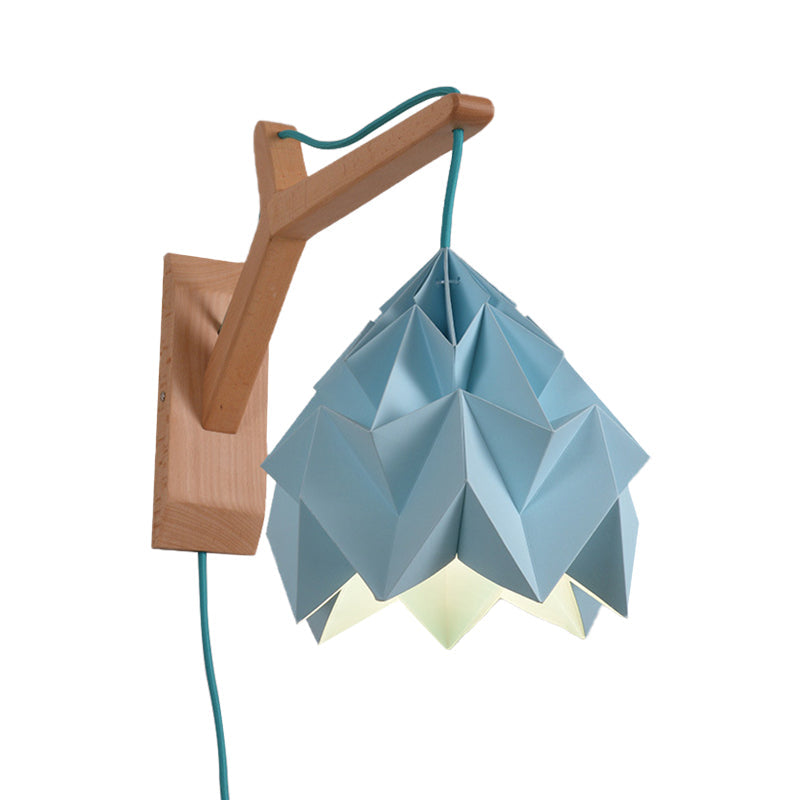 Domed Shade Paper Wall Mounted Lamp Macaron 1 Head White/Pink/Yellow/Blue/Green Sconce Light Fixture with Wood Backplate Clearhalo 'Modern wall lights' 'Modern' 'Vanity Lights' 'Wall Lights' Lighting' 380875