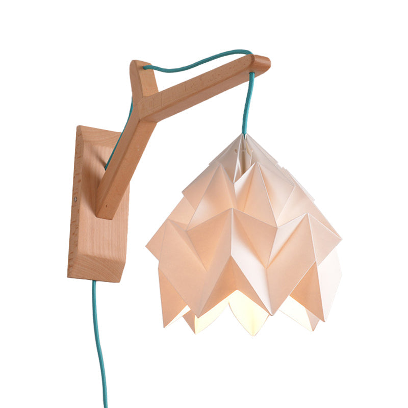 Domed Shade Paper Wall Mounted Lamp Macaron 1 Head White/Pink/Yellow/Blue/Green Sconce Light Fixture with Wood Backplate Clearhalo 'Modern wall lights' 'Modern' 'Vanity Lights' 'Wall Lights' Lighting' 380883