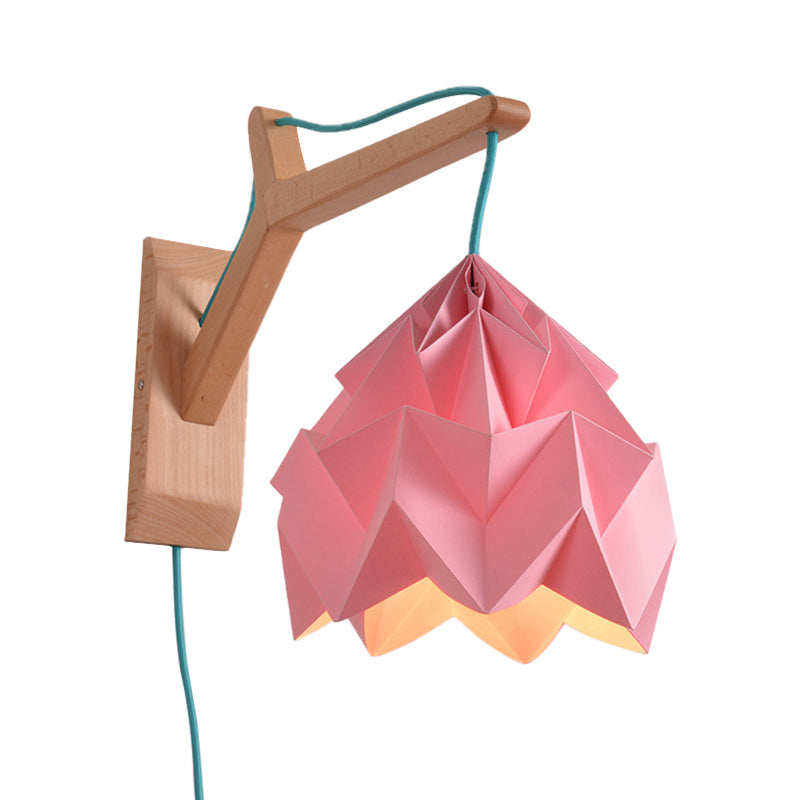 Domed Shade Paper Wall Mounted Lamp Macaron 1 Head White/Pink/Yellow/Blue/Green Sconce Light Fixture with Wood Backplate Clearhalo 'Modern wall lights' 'Modern' 'Vanity Lights' 'Wall Lights' Lighting' 380885