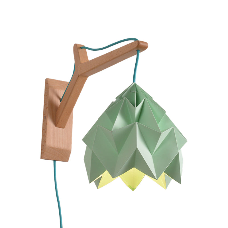 Domed Shade Paper Wall Mounted Lamp Macaron 1 Head White/Pink/Yellow/Blue/Green Sconce Light Fixture with Wood Backplate Clearhalo 'Modern wall lights' 'Modern' 'Vanity Lights' 'Wall Lights' Lighting' 380887