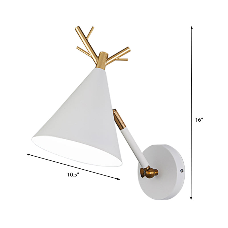 Simple Cone Wall Light Fixture 1 Head Wall Lighting Idea with Metal Antler Decoration in Grey/White/Green for Bedside Clearhalo 'Cast Iron' 'Glass' 'Industrial' 'Modern wall lights' 'Modern' 'Tiffany' 'Traditional wall lights' 'Vanity Lights' 'Wall Lights' Lighting' 380921