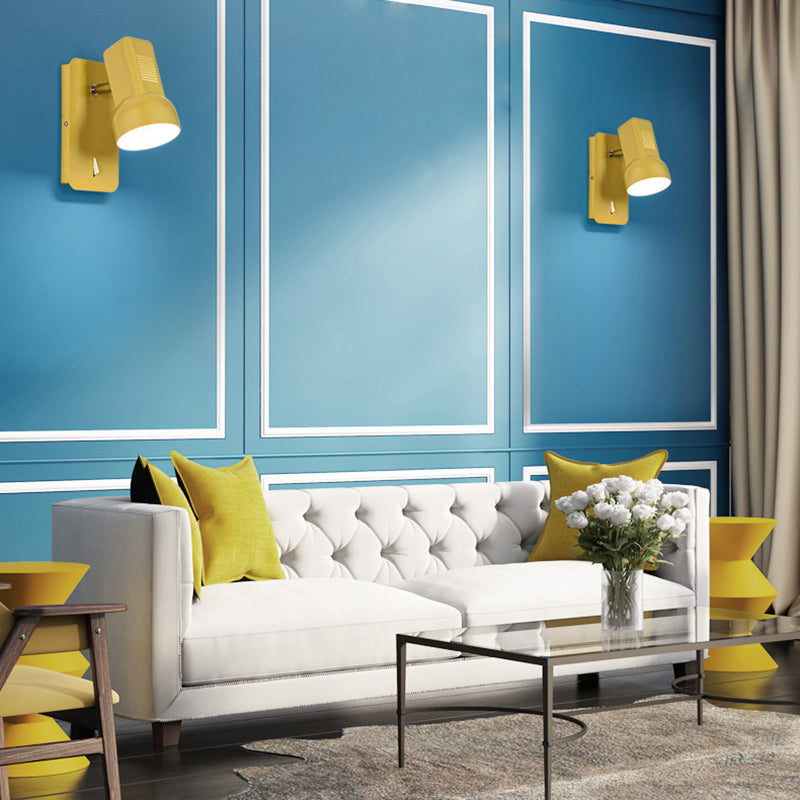 Black/Yellow Barn Wall Light Fixture Adjustable Modernist Metal 1 Light Wall Sconce for Living Room, 4" W Yellow Clearhalo 'Cast Iron' 'Glass' 'Industrial' 'Modern wall lights' 'Modern' 'Tiffany' 'Traditional wall lights' 'Vanity Lights' 'Wall Lights' Lighting' 380968