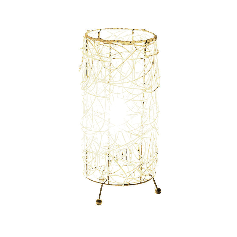 Chinese Cylindrical Desk Light Bamboo 1 Bulb Task Lighting in White/Coffee for Living Room Clearhalo 'Lamps' 'Table Lamps' Lighting' 381008