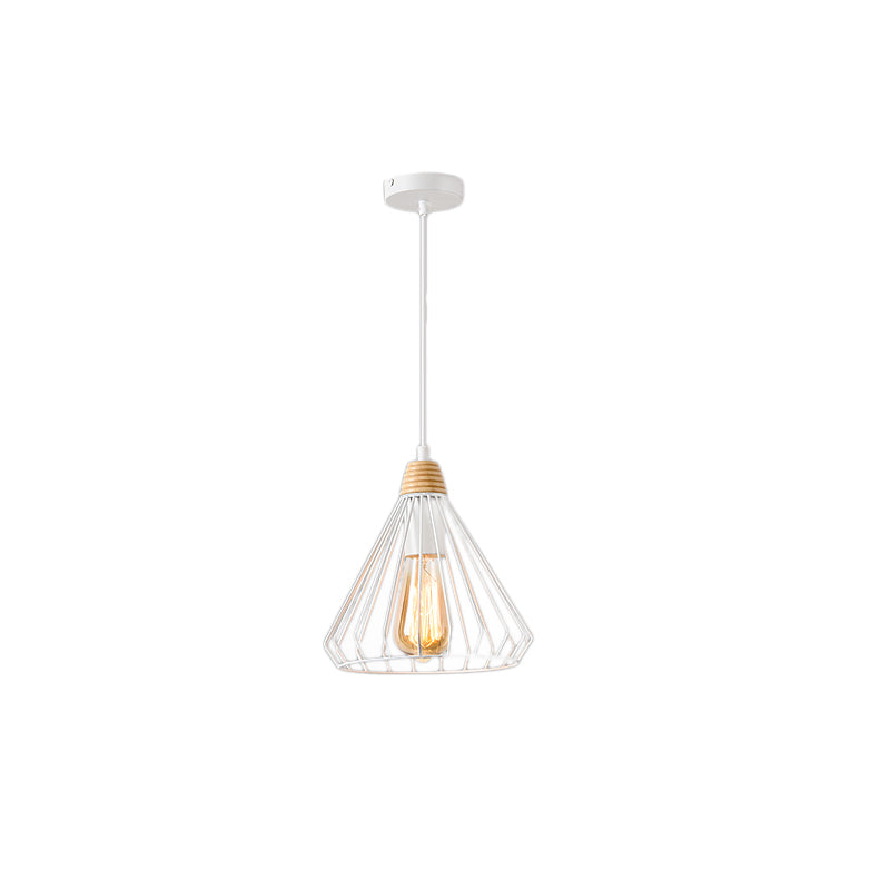 1-Light Cone Cage Hanging Lamp Nordic Style Black/White Metal Pendant Light Fixture for Indoor Clearhalo 'Art Deco Pendants' 'Black' 'Cast Iron' 'Ceiling Lights' 'Ceramic' 'Crystal' 'Industrial Pendants' 'Industrial' 'Metal' 'Middle Century Pendants' 'Pendant Lights' 'Pendants' 'Rustic Pendants' 'Tiffany' Lighting' 381104