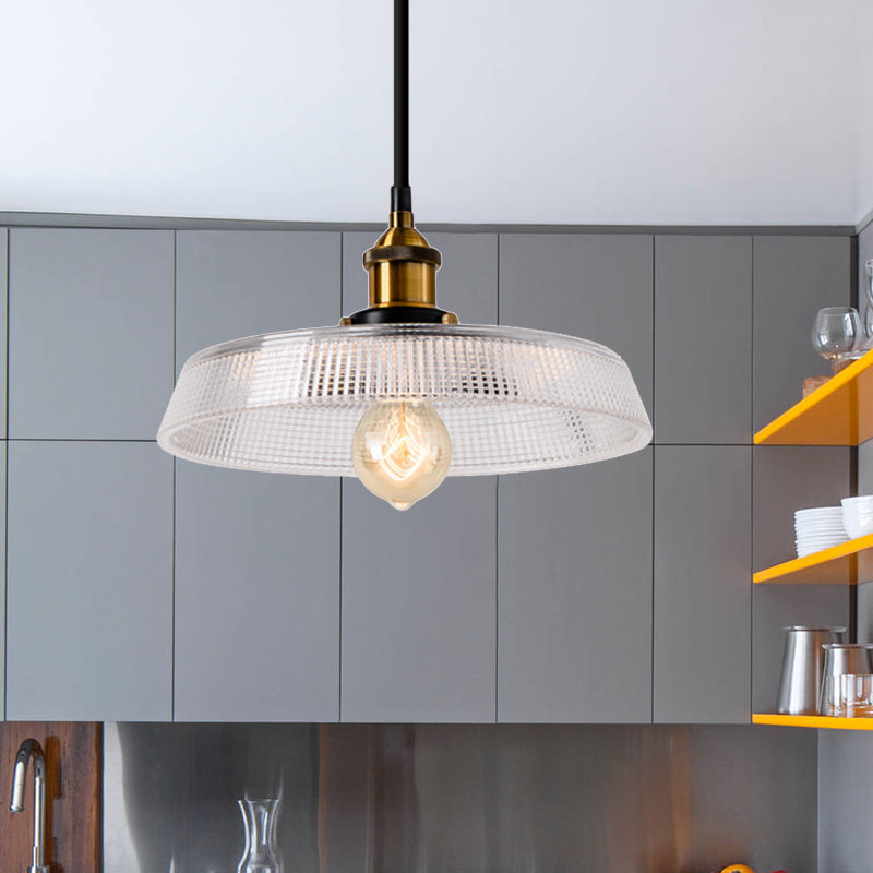 Brass Dome Pendant Ceiling Light Farmhouse Clear Prismatic Glass 1 Light Dining Room Hanging Lamp, 8"/10" Brass 8" Clearhalo 'Ceiling Lights' 'Chandeliers' 'Glass shade' 'Glass' 'Industrial Pendants' 'Industrial' 'Middle Century Pendants' 'Pendant Lights' 'Pendants' 'Tiffany' Lighting' 381155
