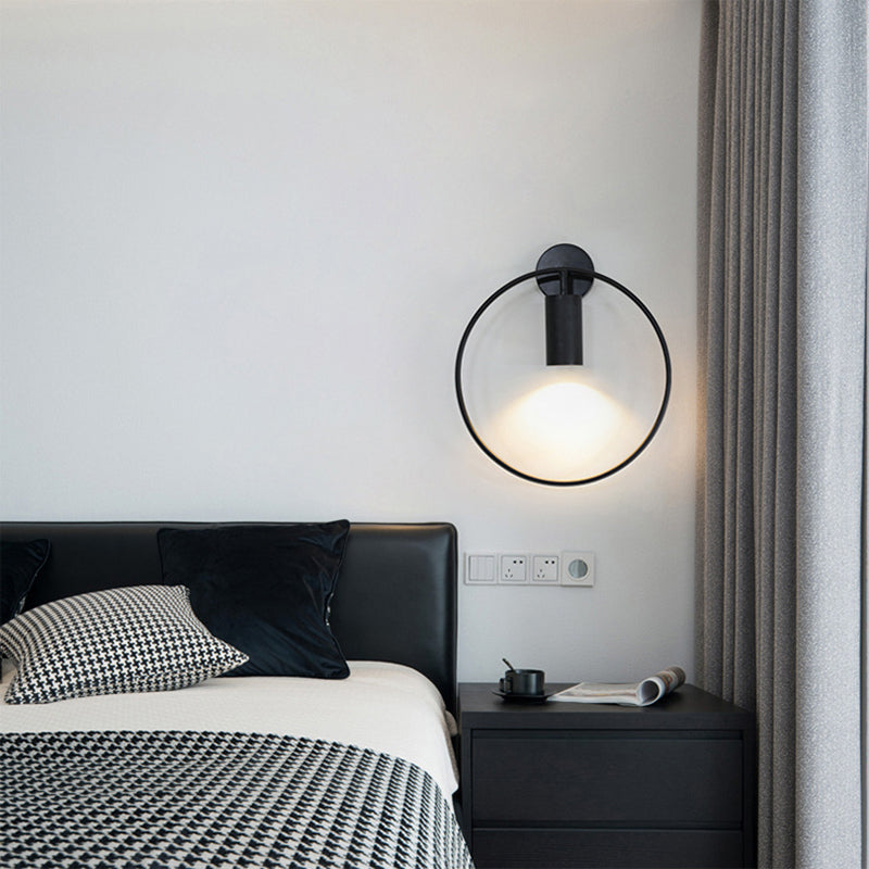 1 Light Wall Lamp Lighting Nordic Ring Metal Sconce Light Fixture in Black/Gold for Bedroom, 11"/14" Wide Clearhalo 'Art deco wall lights' 'Cast Iron' 'Glass' 'Industrial wall lights' 'Industrial' 'Middle century wall lights' 'Modern' 'Rustic wall lights' 'Tiffany' 'Traditional wall lights' 'Wall Lamps & Sconces' 'Wall Lights' Lighting' 381161
