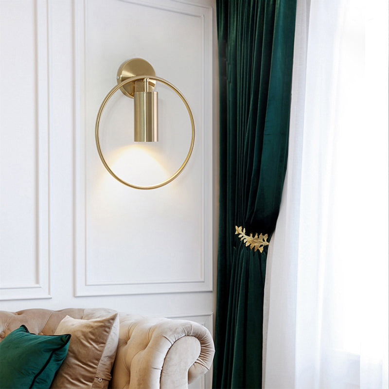 1 Light Wall Lamp Lighting Nordic Ring Metal Sconce Light Fixture in Black/Gold for Bedroom, 11"/14" Wide Clearhalo 'Art deco wall lights' 'Cast Iron' 'Glass' 'Industrial wall lights' 'Industrial' 'Middle century wall lights' 'Modern' 'Rustic wall lights' 'Tiffany' 'Traditional wall lights' 'Wall Lamps & Sconces' 'Wall Lights' Lighting' 381169