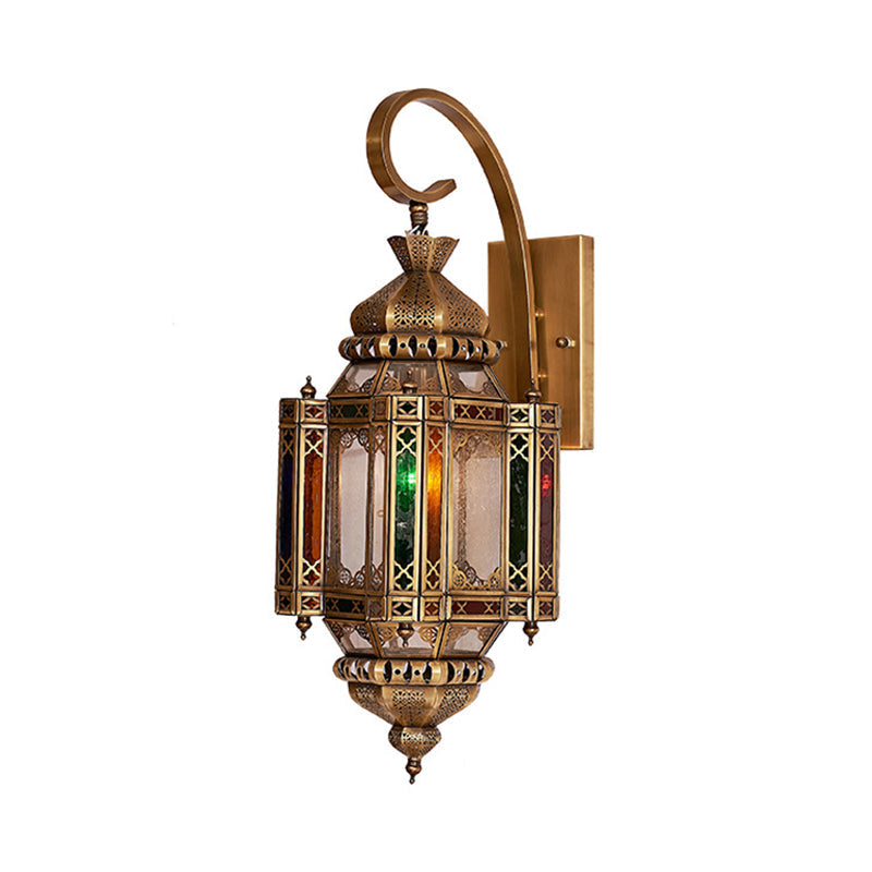 Brass 1 Bulb Wall Lamp Arab Metal Lantern Sconce Light Fixture with Rectangular Backplate Clearhalo 'Wall Lamps & Sconces' 'Wall Lights' Lighting' 381320