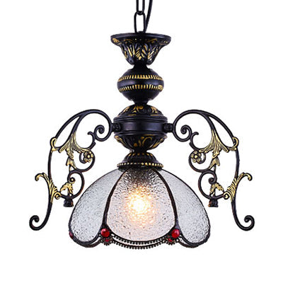 Vintage Tiffany Petal Pendant Lamp Black Finish 1 Light Stained Glass Foyer Hanging Light in Clear/Blue Clear Clearhalo 'Ceiling Lights' 'Chandeliers' 'Clear' 'Close To Ceiling Lights' 'Industrial' 'Middle Century Chandeliers' 'Modern' 'Tiffany Chandeliers' 'Tiffany close to ceiling' 'Tiffany' 'Traditional Chandeliers' Lighting' 38154