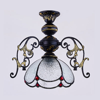 Vintage Tiffany Petal Pendant Lamp Black Finish 1 Light Stained Glass Foyer Hanging Light in Clear/Blue Clearhalo 'Ceiling Lights' 'Chandeliers' 'Clear' 'Close To Ceiling Lights' 'Industrial' 'Middle Century Chandeliers' 'Modern' 'Tiffany Chandeliers' 'Tiffany close to ceiling' 'Tiffany' 'Traditional Chandeliers' Lighting' 38155