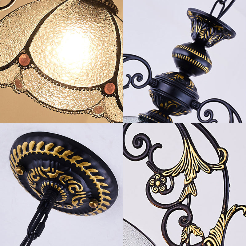 Vintage Tiffany Petal Pendant Lamp Black Finish 1 Light Stained Glass Foyer Hanging Light in Clear/Blue Clearhalo 'Ceiling Lights' 'Chandeliers' 'Clear' 'Close To Ceiling Lights' 'Industrial' 'Middle Century Chandeliers' 'Modern' 'Tiffany Chandeliers' 'Tiffany close to ceiling' 'Tiffany' 'Traditional Chandeliers' Lighting' 38156
