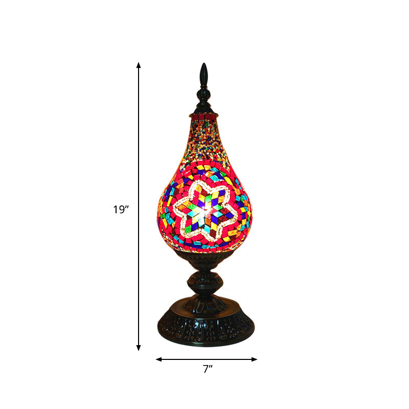 LED Hand-Crafted Glass Table Lamp Vintage White/Red/Yellow Teardrop Bedroom Nightstand Lamp Clearhalo 'Lamps' 'Table Lamps' Lighting' 381689