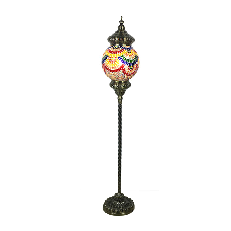1 Head Sphere Floor Standing Lamp Vintage Red/Blue/Green Hand-Crafted Glass Stand up Lamp Clearhalo 'Floor Lamps' 'Lamps' Lighting' 381782