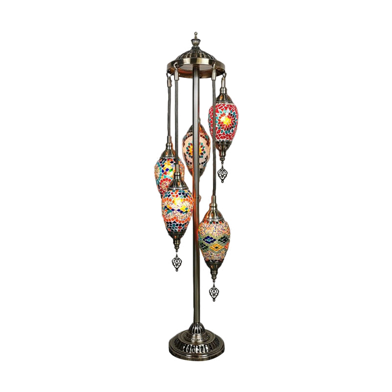 Waterdrop Hand Cut Glass Floor Lamp Traditional 5/7/9 Heads Bedroom Reading Floor Lamp in Blue/Bronze Clearhalo 'Floor Lamps' 'Lamps' Lighting' 381813