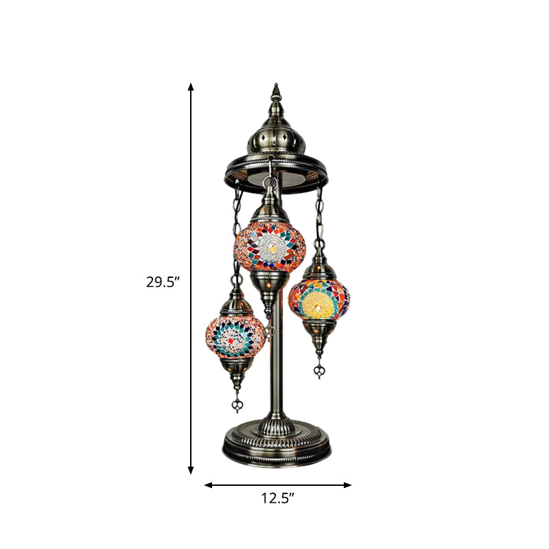 3 Heads Floor Reading Lamp Vintage Oval Handcrafted Stained Glass Stand up Lamp in Blue/Orange and Yellow/White and Yellow Clearhalo 'Floor Lamps' 'Lamps' Lighting' 381826