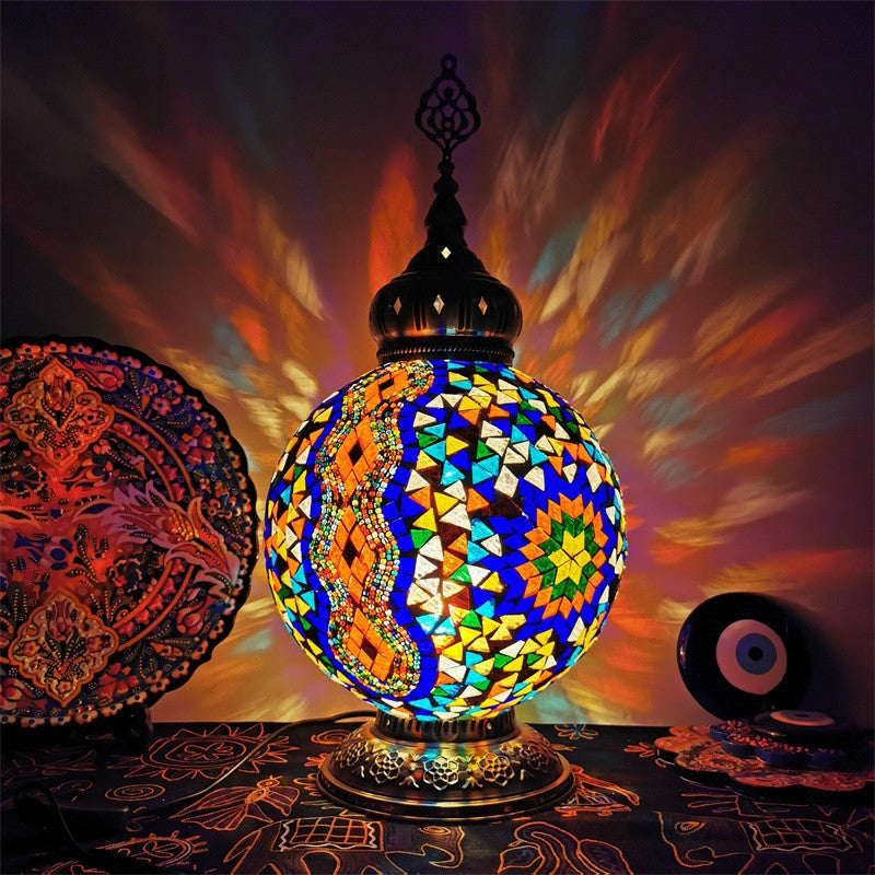 1 Head Stained Art Glass Table Lamp Traditional White/Red/Yellow Globe Bedroom Nightstand Light Clearhalo 'Lamps' 'Table Lamps' Lighting' 381895