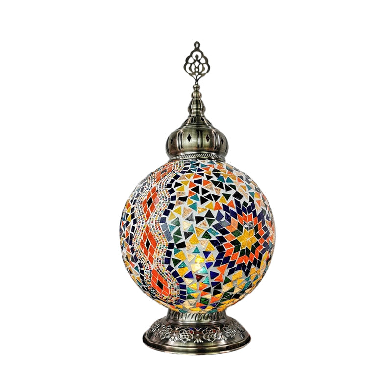 1 Head Stained Art Glass Table Lamp Traditional White/Red/Yellow Globe Bedroom Nightstand Light Clearhalo 'Lamps' 'Table Lamps' Lighting' 381896