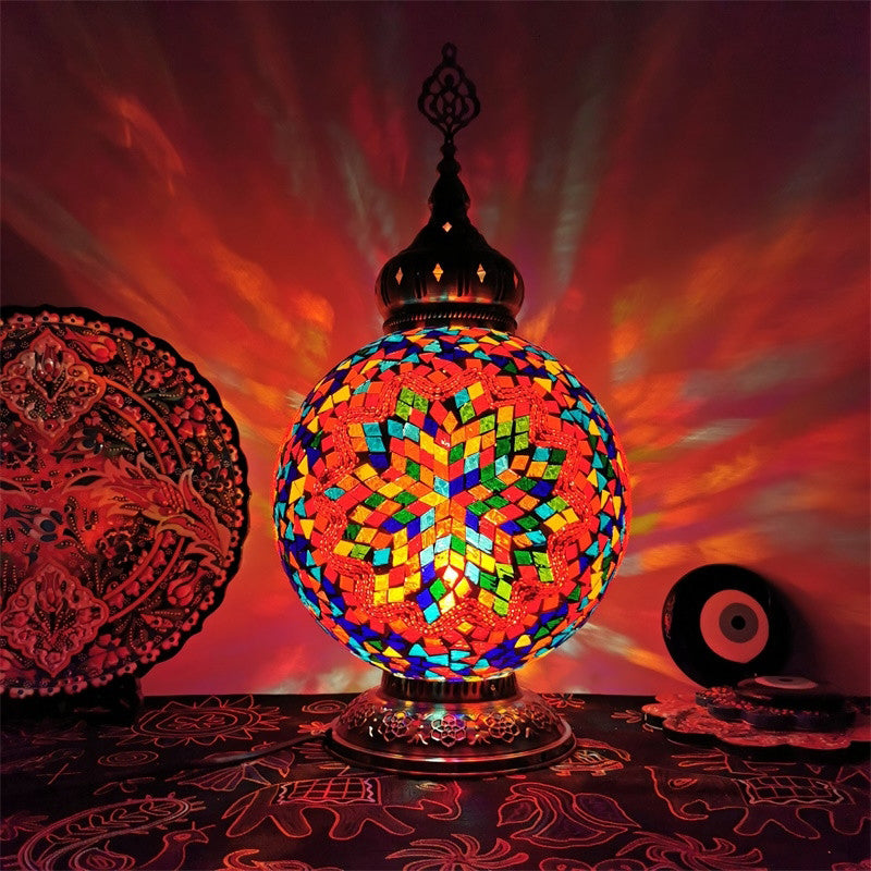 1 Head Stained Art Glass Table Lamp Traditional White/Red/Yellow Globe Bedroom Nightstand Light Clearhalo 'Lamps' 'Table Lamps' Lighting' 381899
