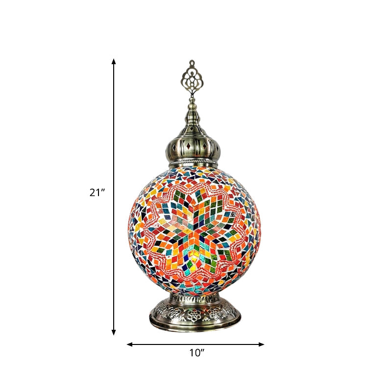 1 Head Stained Art Glass Table Lamp Traditional White/Red/Yellow Globe Bedroom Nightstand Light Clearhalo 'Lamps' 'Table Lamps' Lighting' 381902