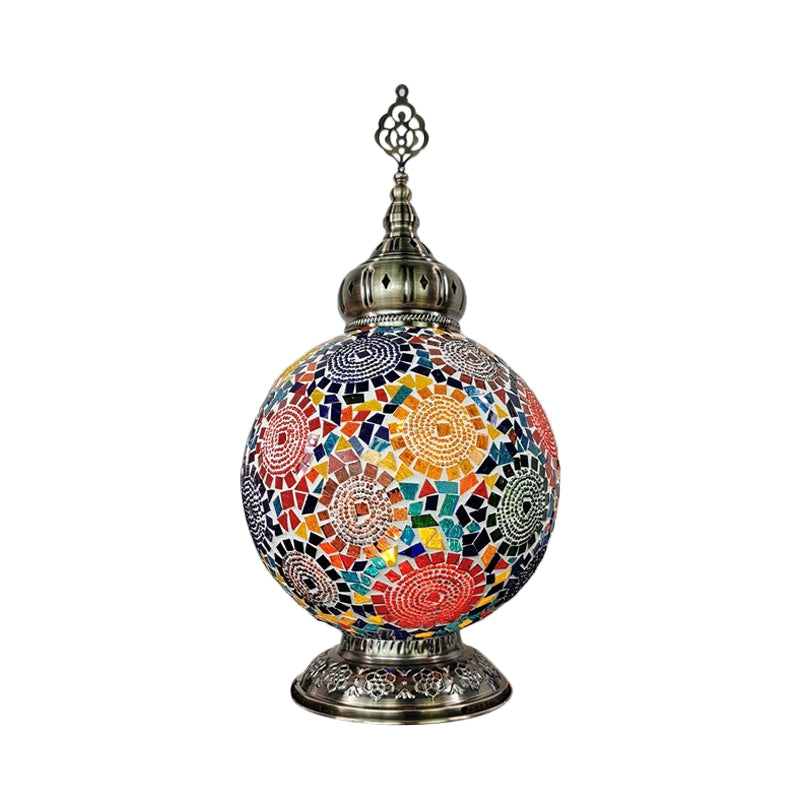 1 Head Stained Art Glass Table Lamp Traditional White/Red/Yellow Globe Bedroom Nightstand Light Clearhalo 'Lamps' 'Table Lamps' Lighting' 381905
