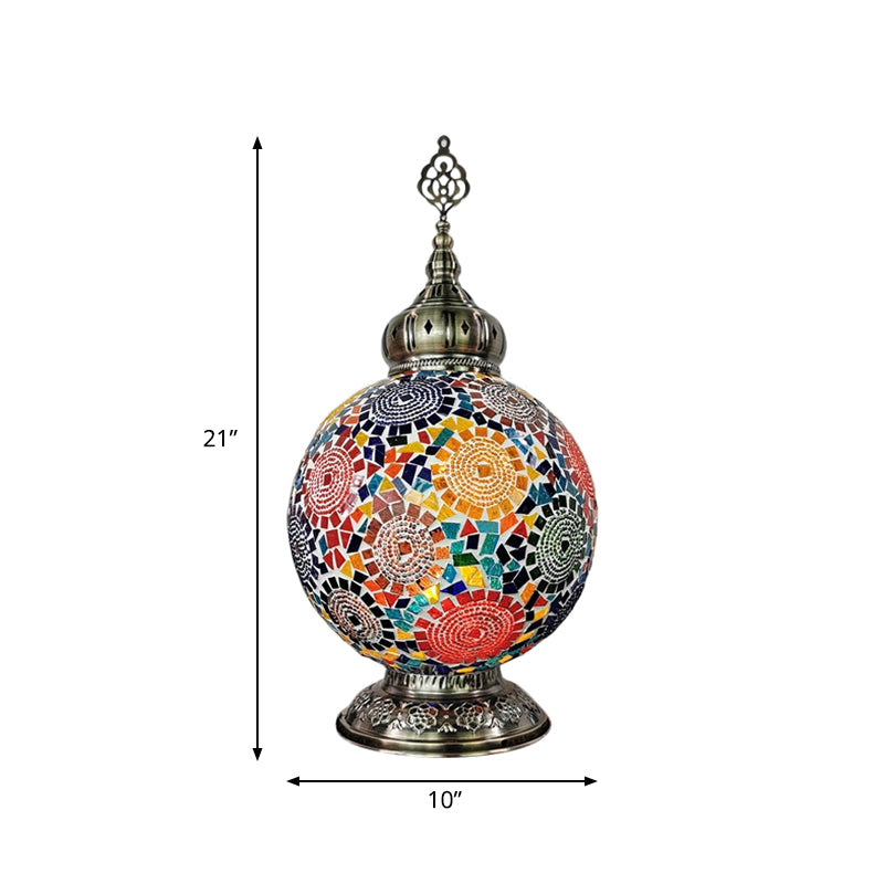 1 Head Stained Art Glass Table Lamp Traditional White/Red/Yellow Globe Bedroom Nightstand Light Clearhalo 'Lamps' 'Table Lamps' Lighting' 381906