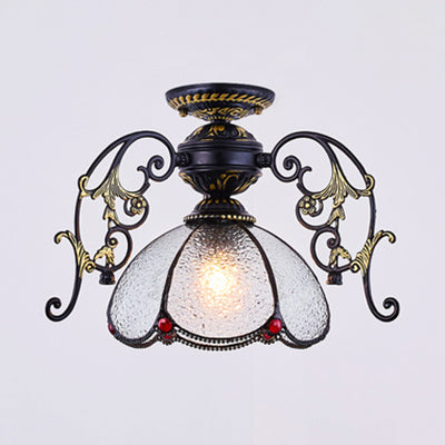 Traditional Petal Ceiling Light with Bowl Shade Stained Glass 1 Light Blue Diamond/Frosted Semi Flush Light in Black/White Black Frosted Clearhalo 'Ceiling Lights' 'Close To Ceiling Lights' 'Close to ceiling' 'Glass shade' 'Glass' 'Semi-flushmount' 'Tiffany close to ceiling' 'Tiffany' Lighting' 38201
