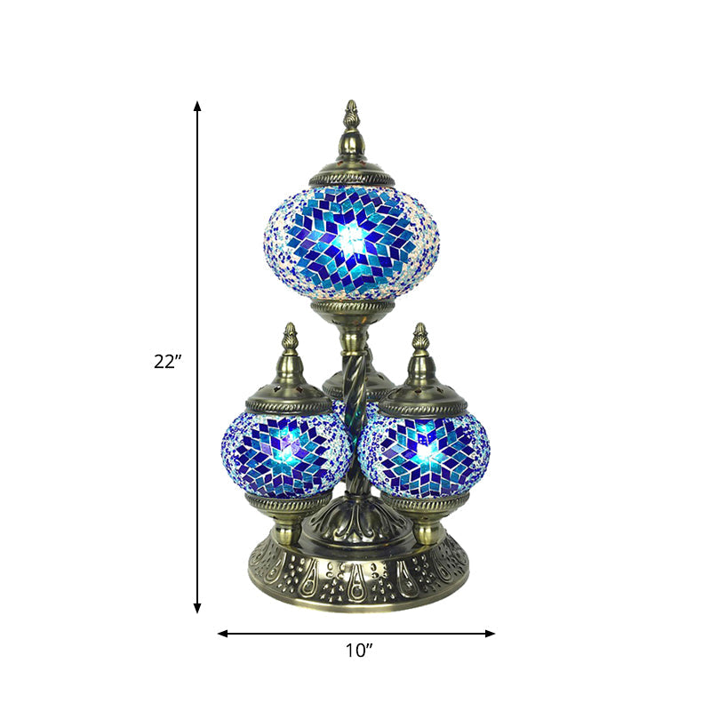 Elliptical Study Room Reading Light Vintage Stained Glass 4 Heads Yellow/Blue/Green Night Table Lamp Clearhalo 'Lamps' 'Table Lamps' Lighting' 384093