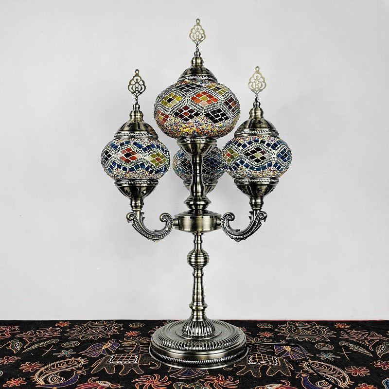 Stained Glass Candelabra Task Lamp Traditional 4 Lights Bedside Nightstand Lamp in Yellow/Orange/Blue Clearhalo 'Lamps' 'Table Lamps' Lighting' 384138