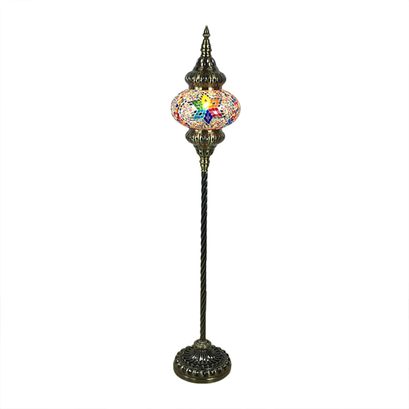 Stained Glass Oval Standing Lamp Traditional 1 Head Living Room Floor Light in Red/Yellow/Blue Clearhalo 'Floor Lamps' 'Lamps' Lighting' 384145