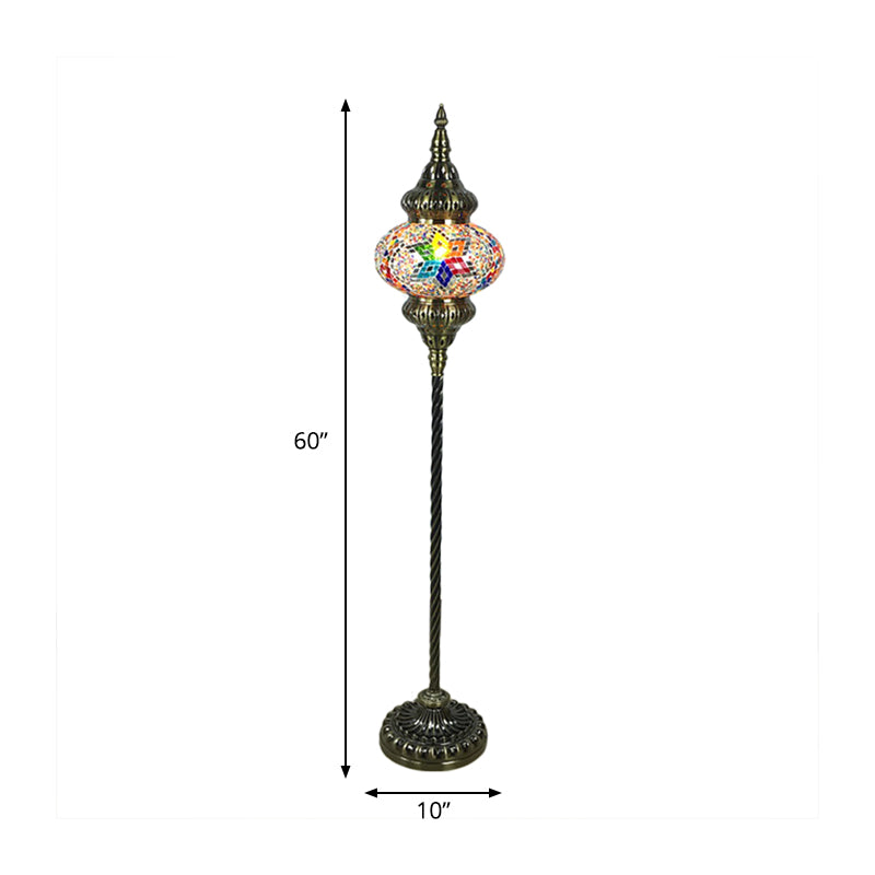 Stained Glass Oval Standing Lamp Traditional 1 Head Living Room Floor Light in Red/Yellow/Blue Clearhalo 'Floor Lamps' 'Lamps' Lighting' 384146