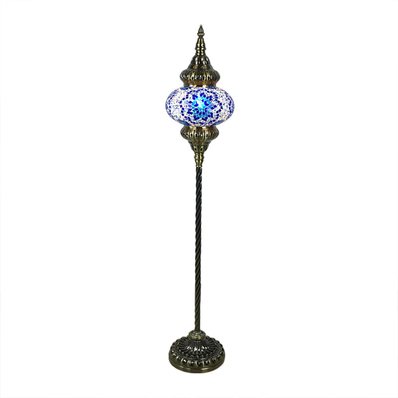 Stained Glass Oval Standing Lamp Traditional 1 Head Living Room Floor Light in Red/Yellow/Blue Clearhalo 'Floor Lamps' 'Lamps' Lighting' 384149