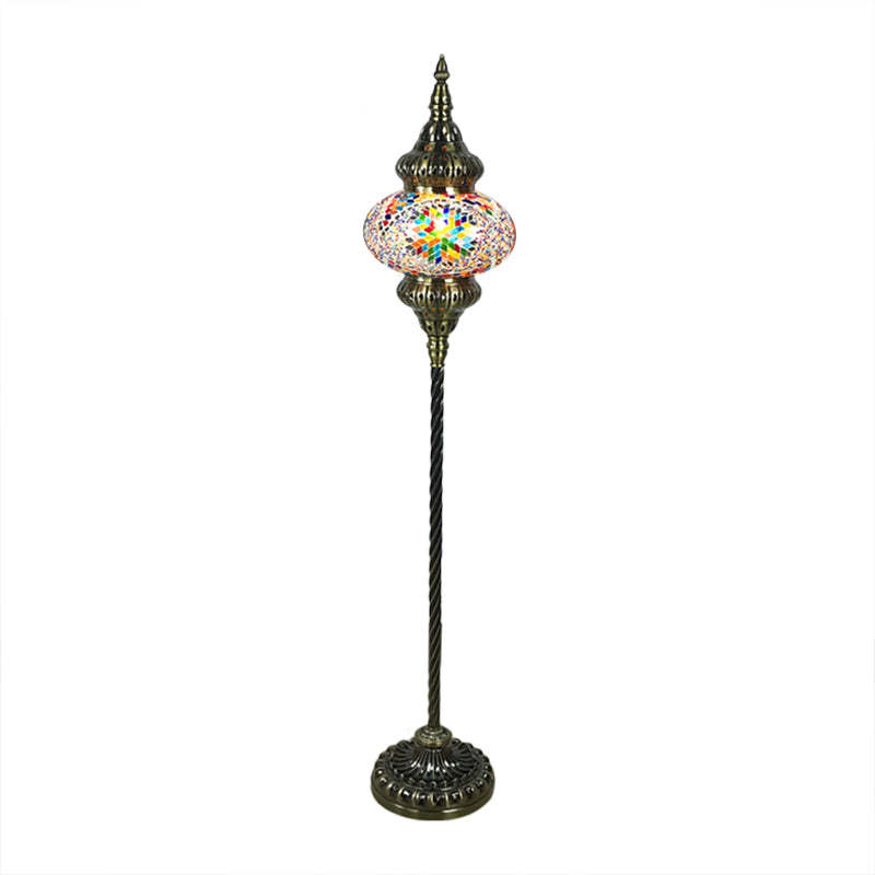 Stained Glass Oval Standing Lamp Traditional 1 Head Living Room Floor Light in Red/Yellow/Blue Clearhalo 'Floor Lamps' 'Lamps' Lighting' 384152