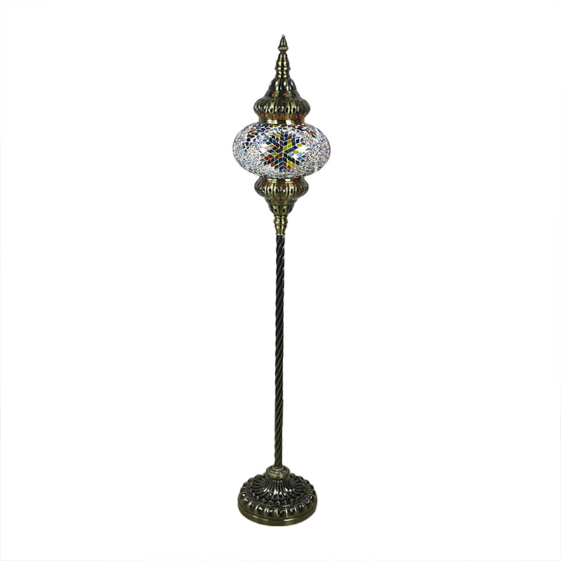 Stained Glass Oval Standing Lamp Traditional 1 Head Living Room Floor Light in Red/Yellow/Blue Clearhalo 'Floor Lamps' 'Lamps' Lighting' 384153