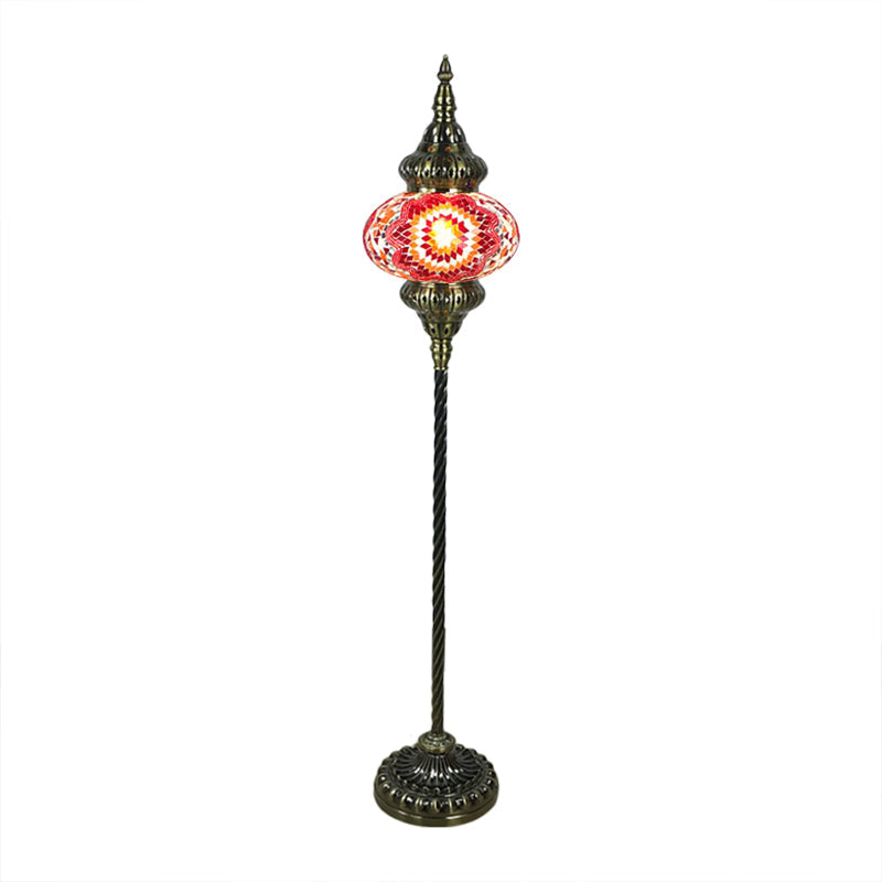 Stained Glass Oval Standing Lamp Traditional 1 Head Living Room Floor Light in Red/Yellow/Blue Clearhalo 'Floor Lamps' 'Lamps' Lighting' 384159