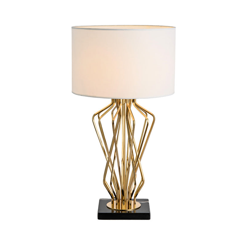 1 Bulb Bedside Table Light Modern White Nightstand Lamp with Cylindrical Fabric Shade Clearhalo 'Lamps' 'Table Lamps' Lighting' 384176