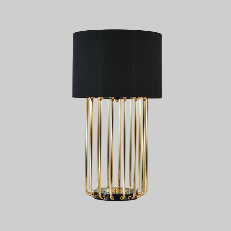 Straight Sided Shade Task Lamp Modernist Fabric 1 Bulb Black Desk Light for Study Clearhalo 'Lamps' 'Table Lamps' Lighting' 384186