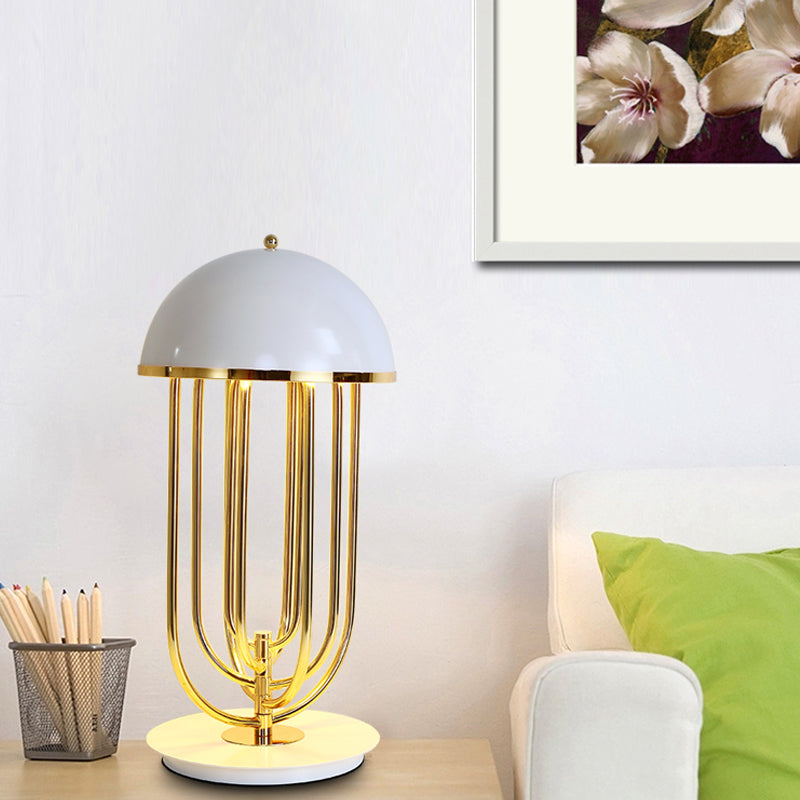 1 Head Living Room Task Lighting Modern Black/White Night Table Lamp with Dome Metal Shade Clearhalo 'Lamps' 'Table Lamps' Lighting' 384326