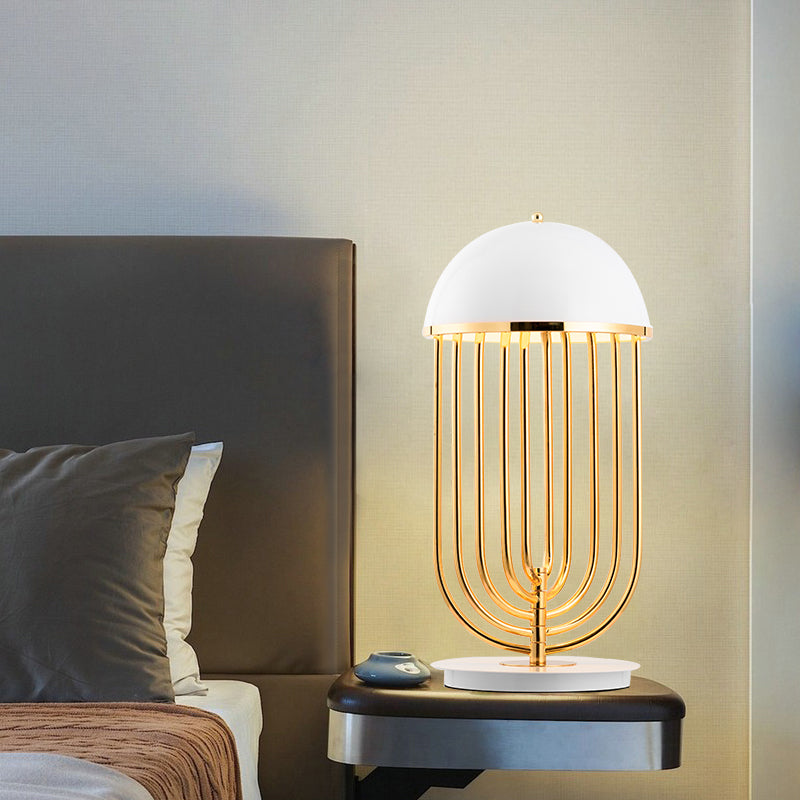 1 Head Living Room Task Lighting Modern Black/White Night Table Lamp with Dome Metal Shade Clearhalo 'Lamps' 'Table Lamps' Lighting' 384327