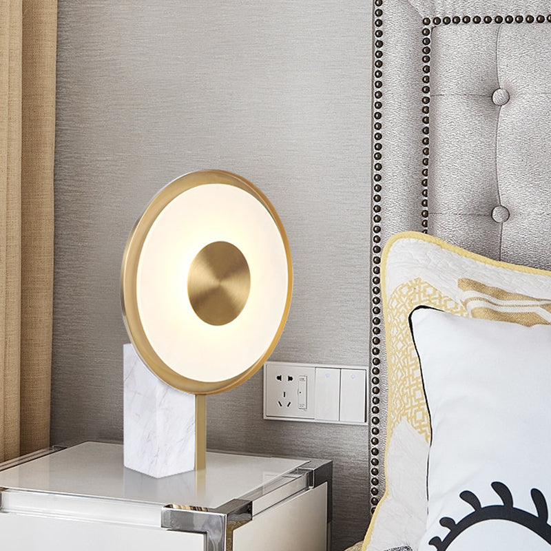 Frosted Glass Circle Table Light Modern LED Gold Task Lamp with Rectangle White Mable Base Clearhalo 'Lamps' 'Table Lamps' Lighting' 384465