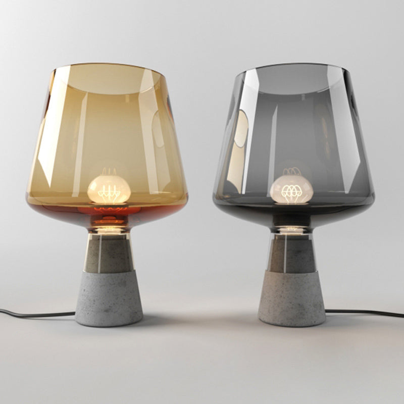 Cup Table Light Modern Smoke Gray/Amber Glass 8"/10" Wide 1 Head Nightstand Lamp with Cement Base Clearhalo 'Lamps' 'Table Lamps' Lighting' 384688