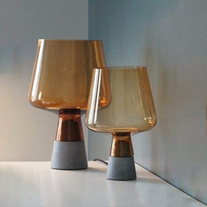 Cup Table Light Modern Smoke Gray/Amber Glass 8"/10" Wide 1 Head Nightstand Lamp with Cement Base Clearhalo 'Lamps' 'Table Lamps' Lighting' 384689