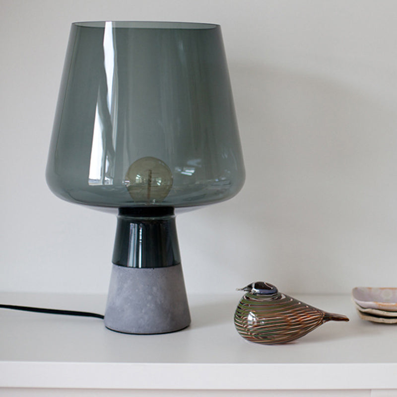 Cup Table Light Modern Smoke Gray/Amber Glass 8"/10" Wide 1 Head Nightstand Lamp with Cement Base Smoke Gray 10" Clearhalo 'Lamps' 'Table Lamps' Lighting' 384693