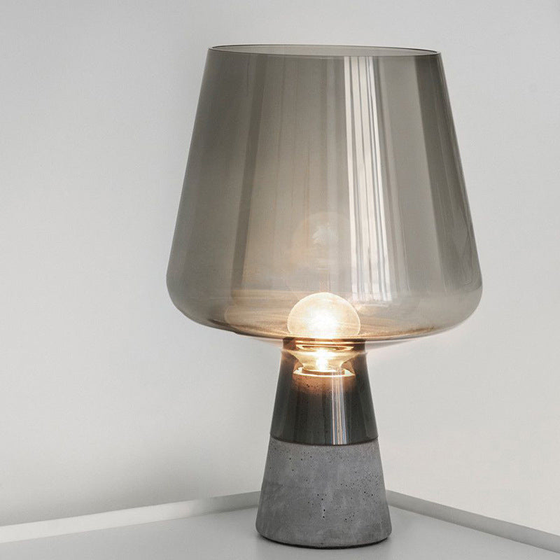 Cup Table Light Modern Smoke Gray/Amber Glass 8"/10" Wide 1 Head Nightstand Lamp with Cement Base Clearhalo 'Lamps' 'Table Lamps' Lighting' 384694