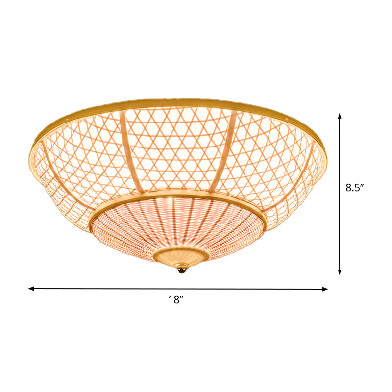 Dome Bamboo Flush Light Chinese 3 Bulbs Beige Ceiling Mounted Fixture for Living Room Clearhalo 'Ceiling Lights' 'Close To Ceiling Lights' 'Close to ceiling' 'Flush mount' Lighting' 384822