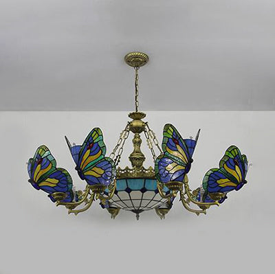 White/Clear/Beige Dome Chandelier Lamp with Butterfly Stained Glass Tiffany Indoor Hanging Light for Foyer Clearhalo 'Ceiling Lights' 'Chandeliers' 'Clear' 'Industrial' 'Middle Century Chandeliers' 'Modern' 'Pendant Lights' 'Tiffany Chandeliers' 'Tiffany close to ceiling' 'Tiffany' 'Traditional Chandeliers' Lighting' 38584