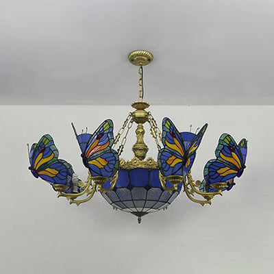 White/Clear/Beige Dome Chandelier Lamp with Butterfly Stained Glass Tiffany Indoor Hanging Light for Foyer Clearhalo 'Ceiling Lights' 'Chandeliers' 'Clear' 'Industrial' 'Middle Century Chandeliers' 'Modern' 'Pendant Lights' 'Tiffany Chandeliers' 'Tiffany close to ceiling' 'Tiffany' 'Traditional Chandeliers' Lighting' 38586