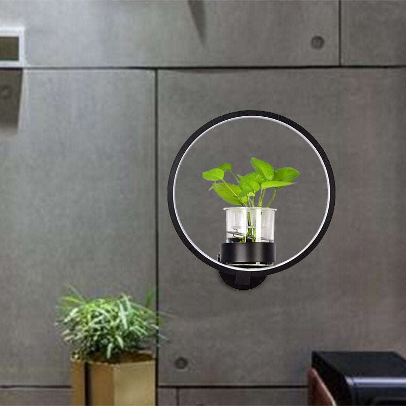 1 Head Metal Sconce Lighting Fixture Antique Black/Grey/White Circular Bedroom Wall Mount Light with Plant Cup Clearhalo 'Art deco wall lights' 'Cast Iron' 'Glass' 'Industrial wall lights' 'Industrial' 'Middle century wall lights' 'Modern' 'Rustic wall lights' 'Tiffany' 'Traditional wall lights' 'Wall Lamps & Sconces' 'Wall Lights' Lighting' 389888