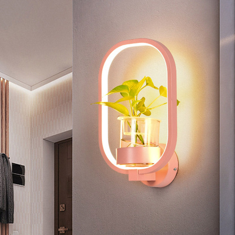 Oval Metal Sconce Wall Lighting Industrial LED Living Room Wall Light Fixture in Black/Grey/White Pink Clearhalo 'Art deco wall lights' 'Cast Iron' 'Glass' 'Industrial wall lights' 'Industrial' 'Middle century wall lights' 'Modern' 'Rustic wall lights' 'Tiffany' 'Traditional wall lights' 'Wall Lamps & Sconces' 'Wall Lights' Lighting' 390007