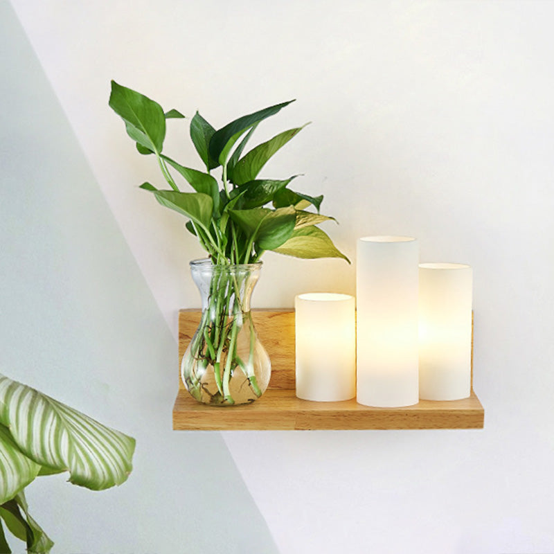 Opal Glass Cylinder Wall Lighting Industrial 1 Bulb Bedroom LED Wall Sconce Lamp in Wood, Left/Right Wood Right Clearhalo 'Industrial wall lights' 'Industrial' 'Middle century wall lights' 'Tiffany' 'Wall Lamps & Sconces' 'Wall Lights' Lighting' 390145