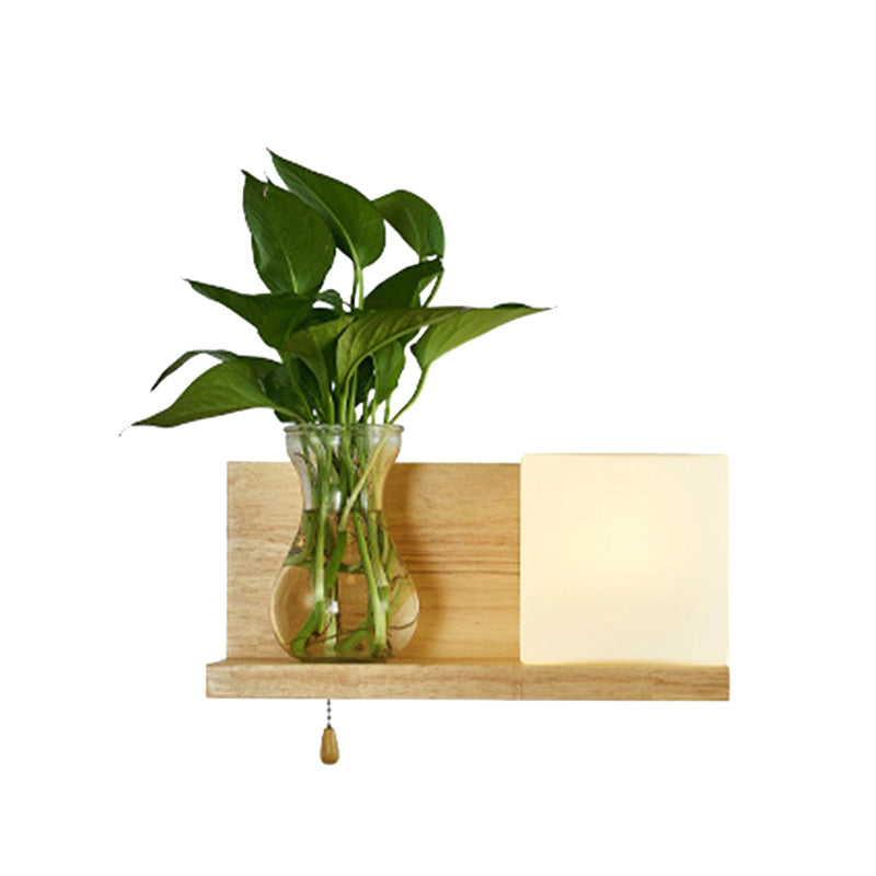 Minimalism Square Wall Light Fixture 1 Head White Glass LED Wall Sconce Lighting in Wood, Left/Right Clearhalo 'Industrial wall lights' 'Industrial' 'Middle century wall lights' 'Tiffany' 'Wall Lamps & Sconces' 'Wall Lights' Lighting' 390213